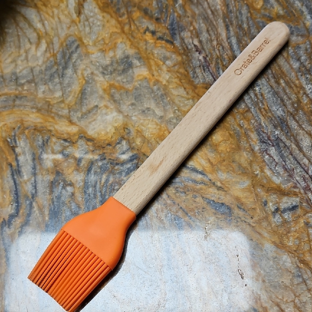 CRATE & BARREL Orange Silicone Pastry Brush with Wooden Handle